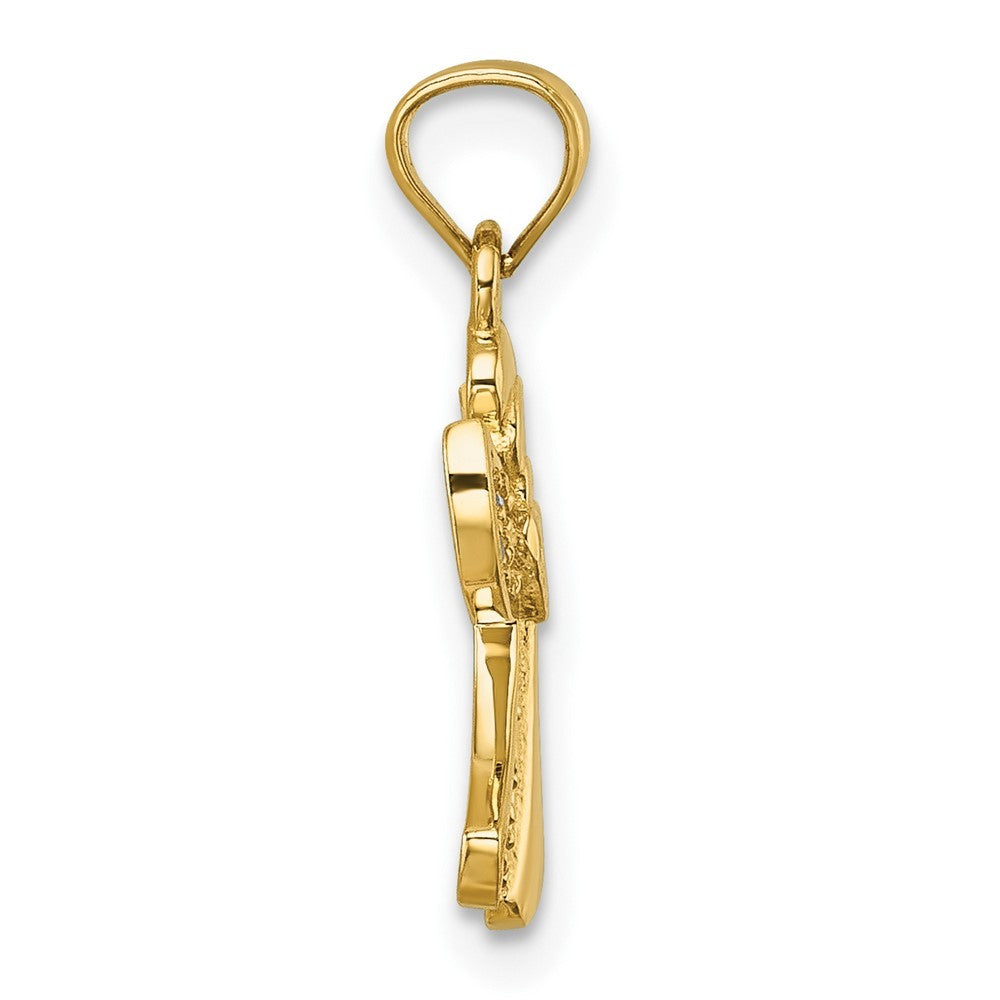14k Yellow Gold Polished Cubic Zirconia Angel with Open Heart Pendant