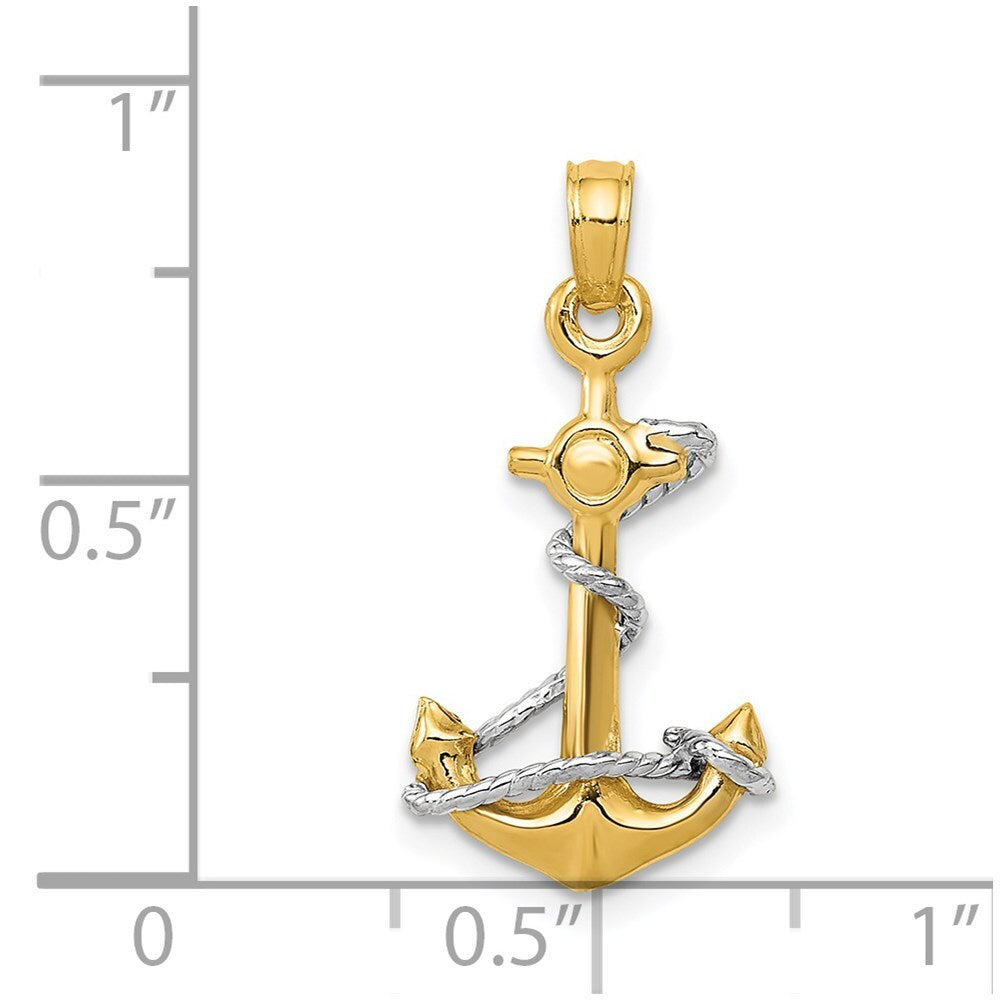 14k Two-tone Gold 3D Anchor Rope Pendant for Women