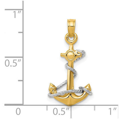 14k Two-tone Gold 3D Anchor Rope Pendant for Women