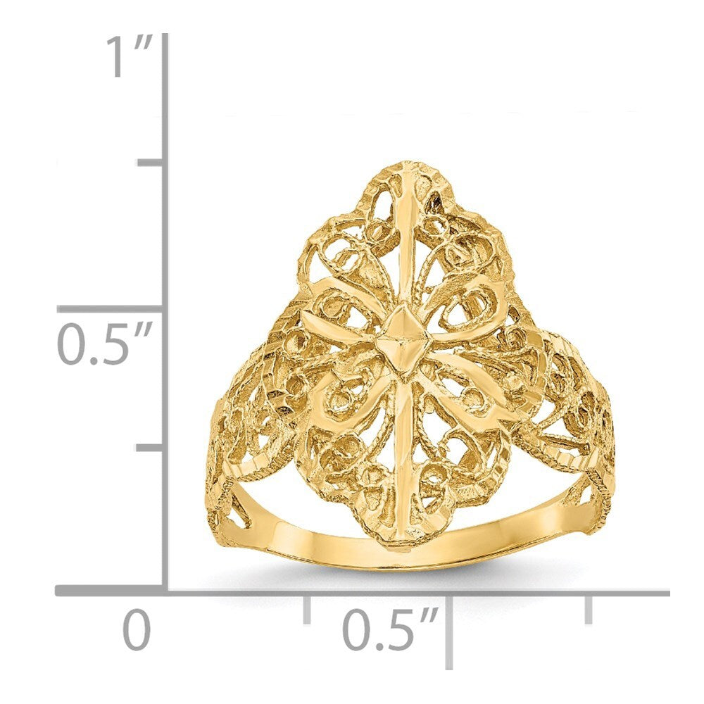 14K Yellow Gold Diamond-Cut Filigree Ring