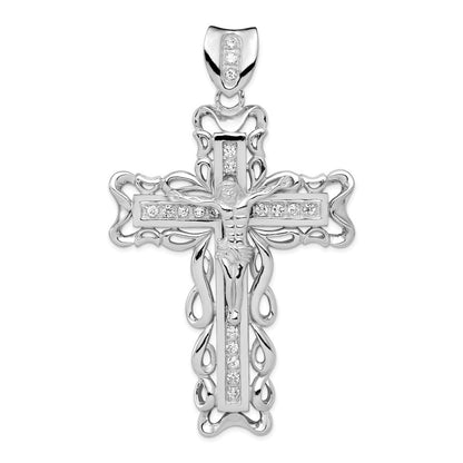 Sterling Silver Rhodium-plated Cubic Zirconia Crucifix Pendant