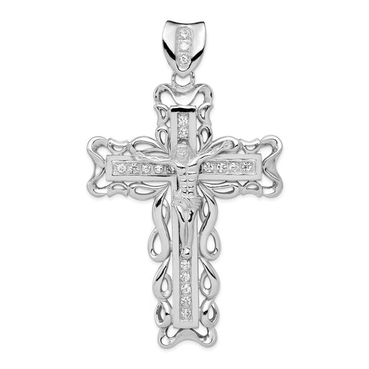 Sterling Silver Rhodium-plated Cubic Zirconia Crucifix Pendant