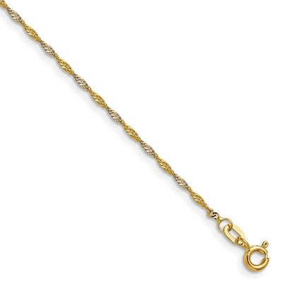 14k Yellow Gold Yellow Gold with Rhodium 1.4mm Singapore Chain Necklace