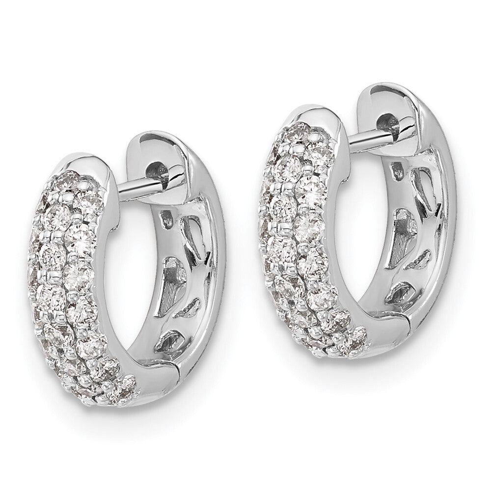 14k White Gold Diamond Hinged Hoop Earrings