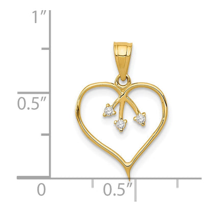 14k Yellow Gold 3-Cubic Zirconia Cut-out Heart Pendant