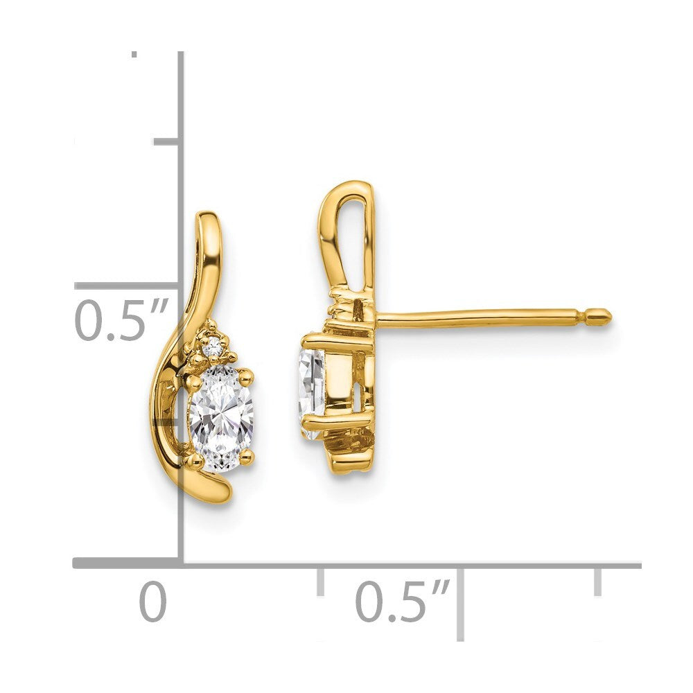14k Yellow Gold White Topaz and Diamond Stud Earrings Gift for Women