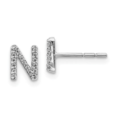 14k White Gold Diamond Initial N Stud Earrings Gift for Women