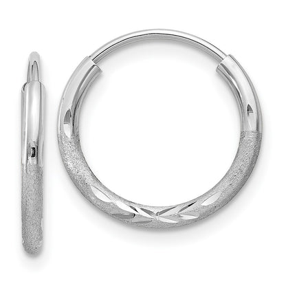14k White Gold 1.5mm Diamond-cut Endless Hoop Earrings Gift for Women