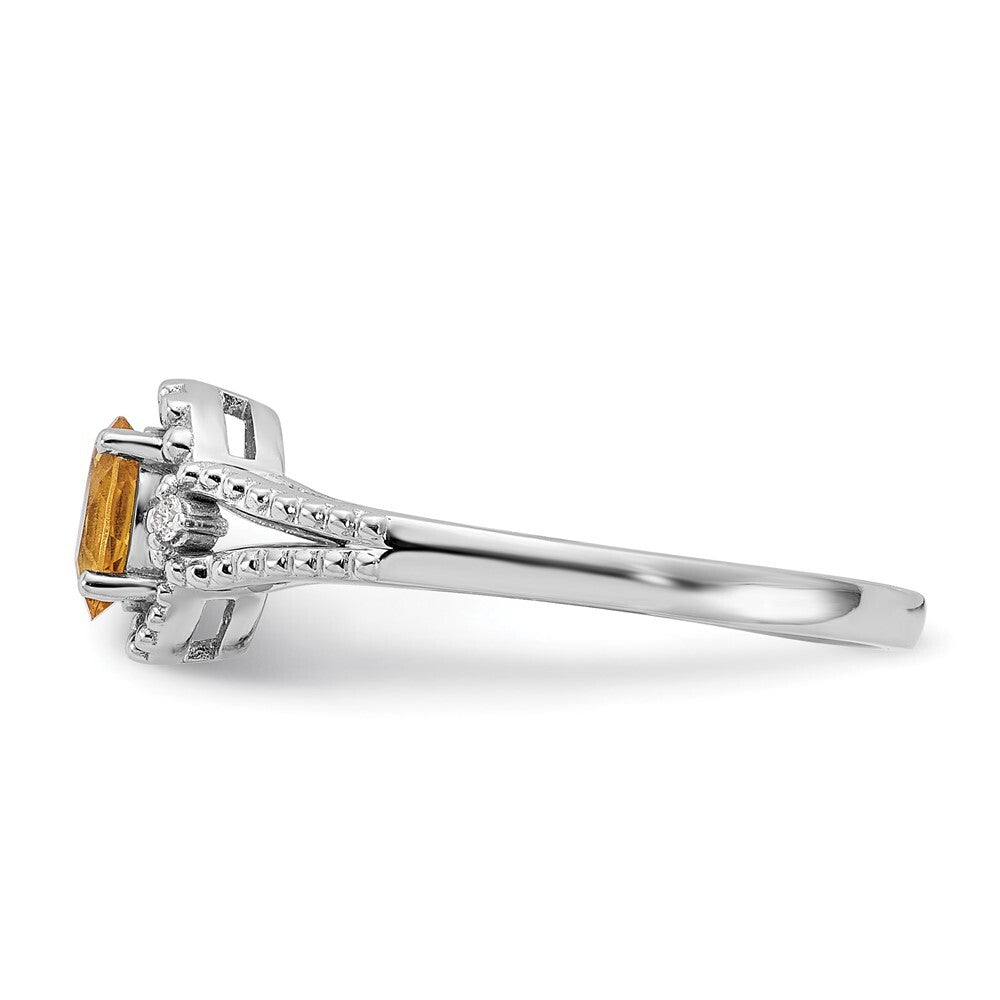 Sterling Silver Rhodium-plated Citrine & Diamond Ring