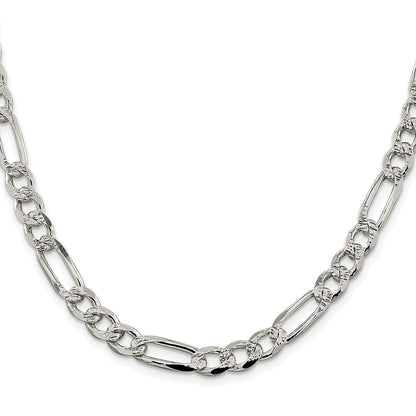 Sterling Silver Rhodium-plated 7.25mm Pave Flat Figaro Chain