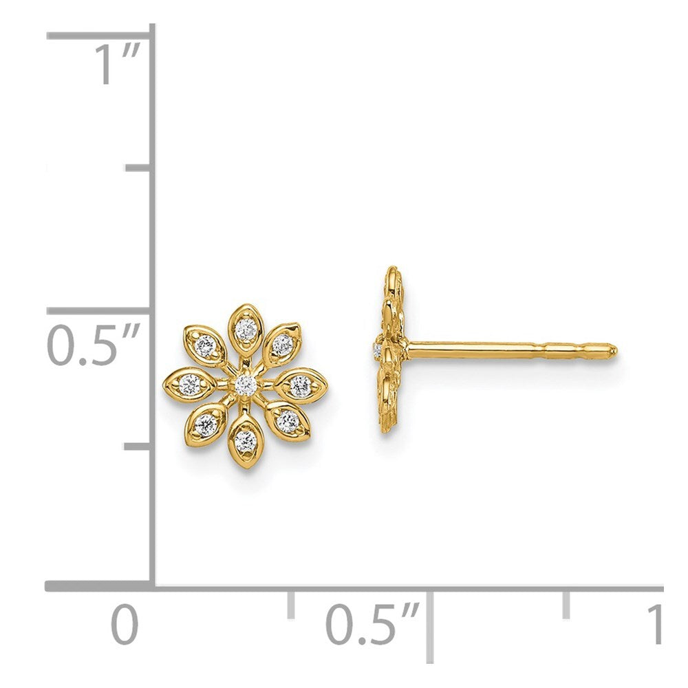 14k Yellow Gold Cubic Zirconia Flower Stud Earrings Gift for Women