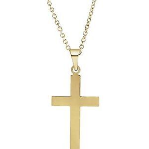 14k Yellow Gold 18 x 12 mm Cross Pendant Necklace 18"