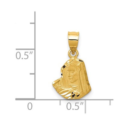14k Yellow Gold Satin Diamond-Cut Mary Pendant