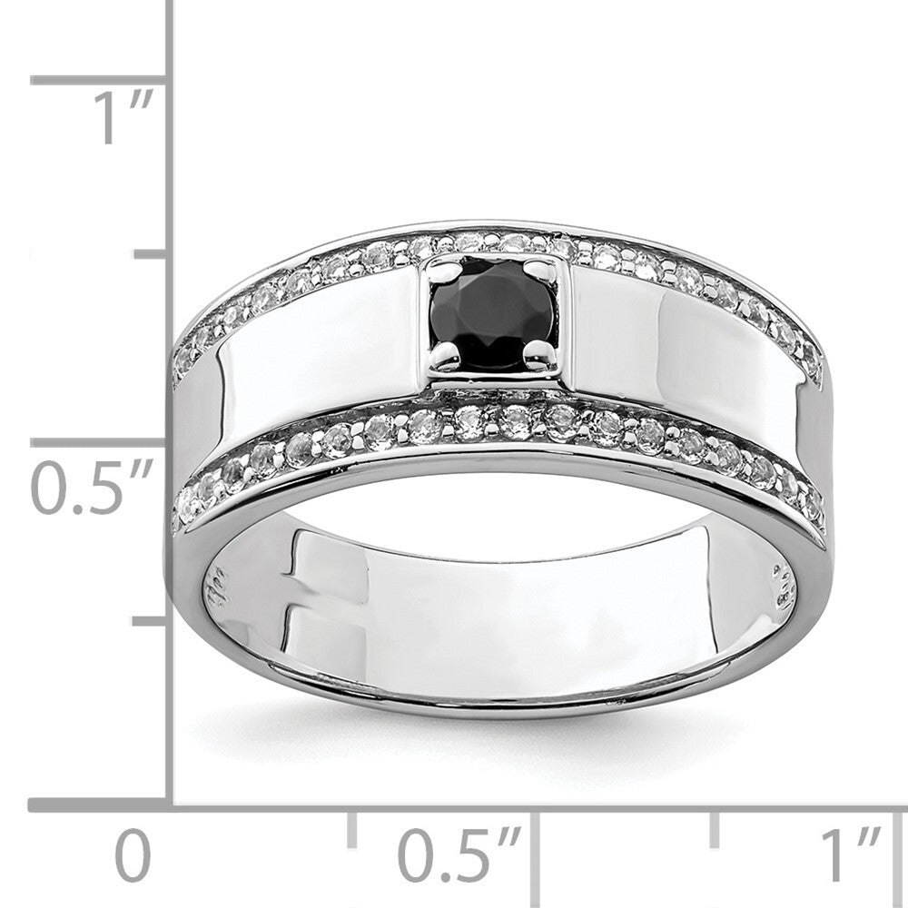 Sterling Silver Rhodium-plated Men's Onyx and White Topaz Ring Size 11