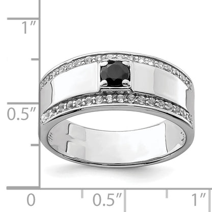Sterling Silver Rhodium-plated Men's Onyx and White Topaz Ring Size 11