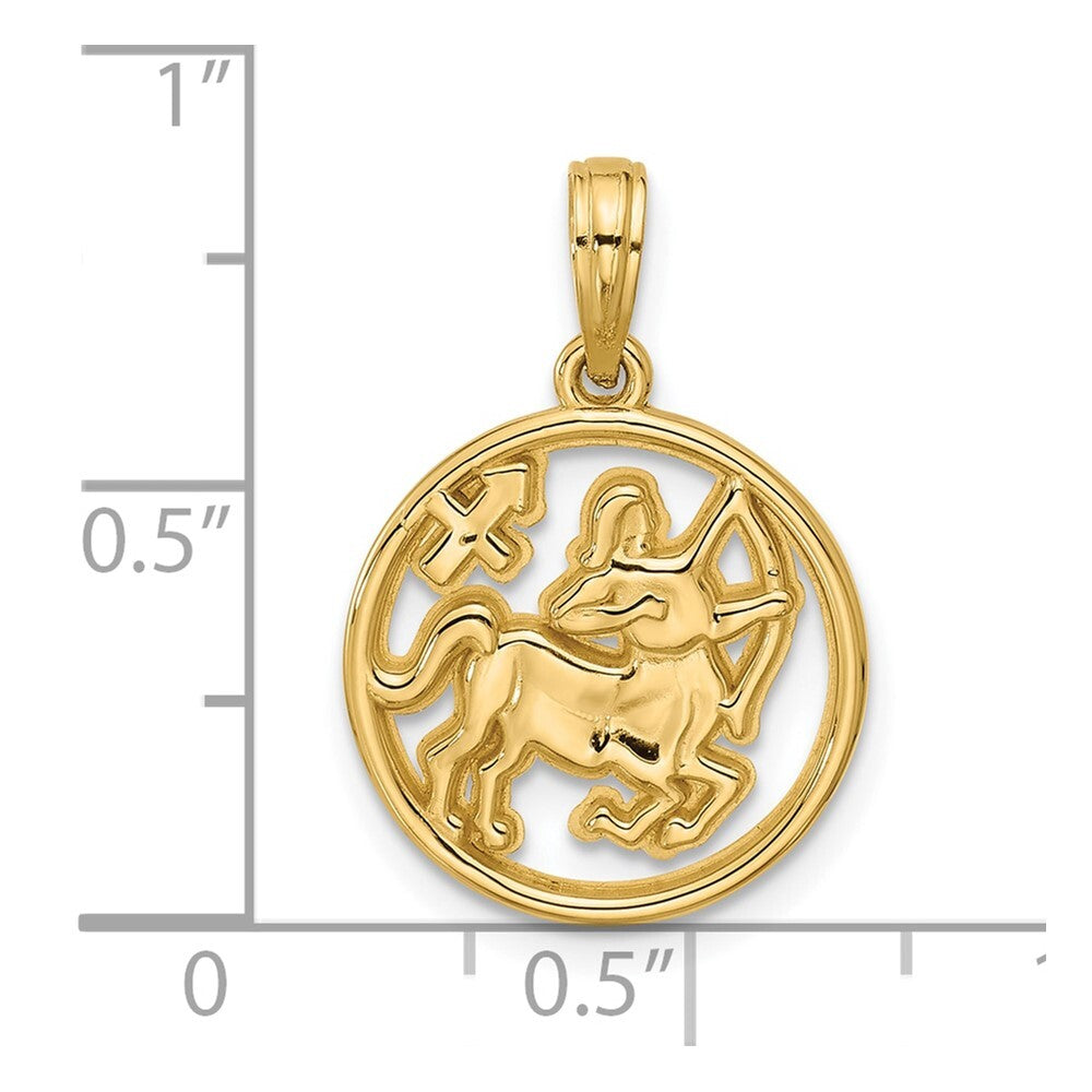14k Yellow Gold Polished Round Sagittarius Pendant for Women