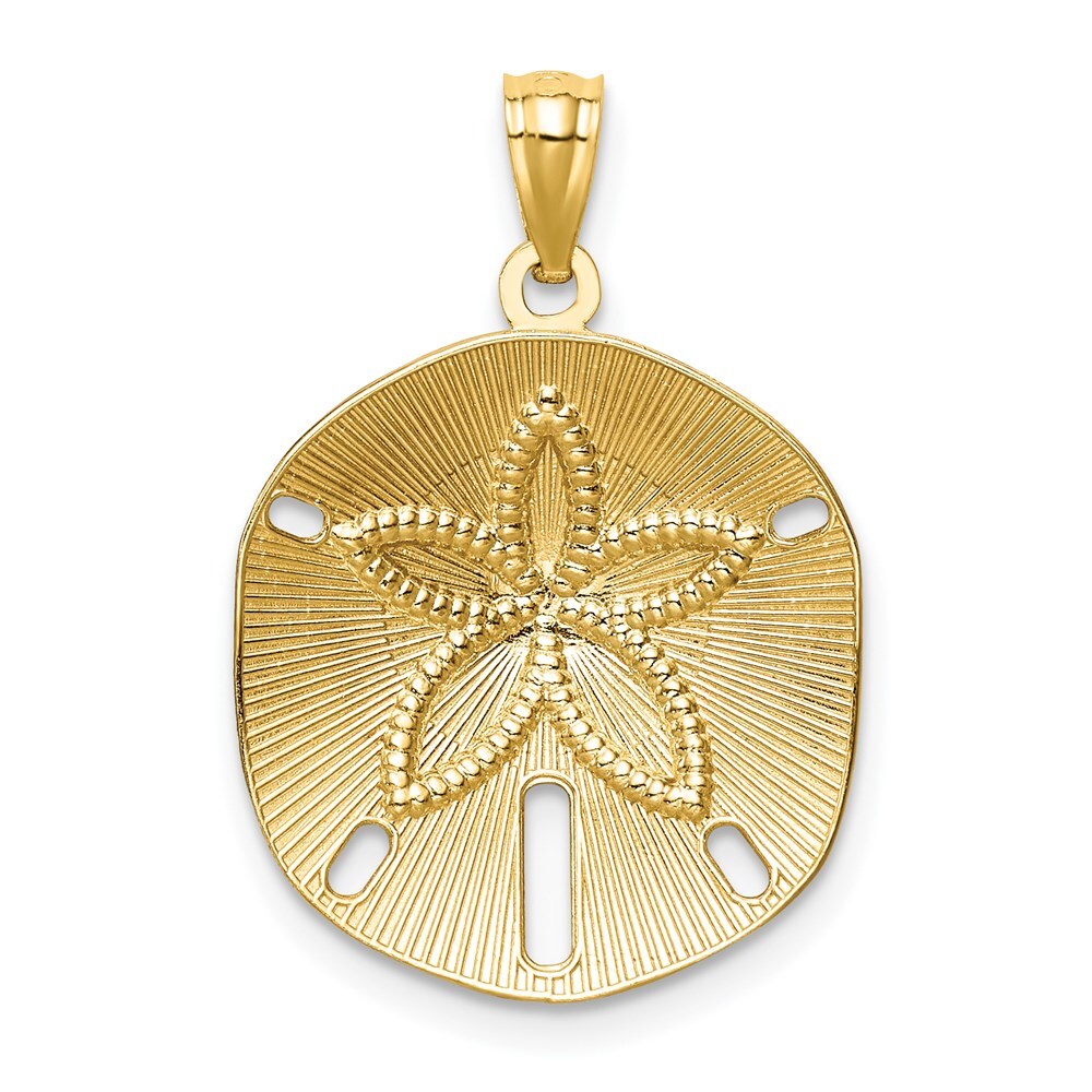 14k Yellow Gold Satin Diamond-cut Sand Dollar Pendant for Women
