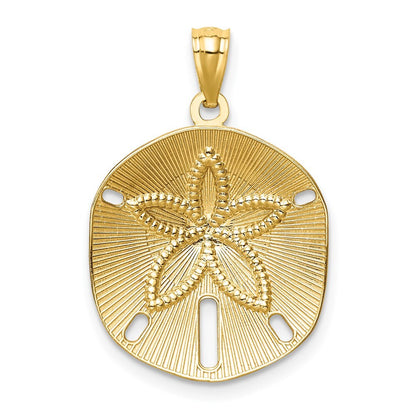 14k Yellow Gold Satin Diamond-cut Sand Dollar Pendant for Women
