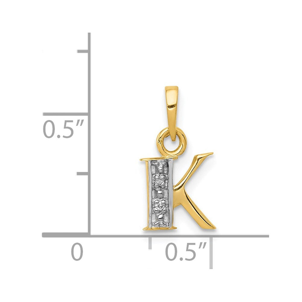 14k Yellow Gold with Rhodium Diamond Letter K Initial Pendant for Women