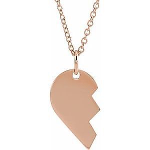 14k Rose Gold 17x10 mm Right Broken Heart 16-18" Necklace