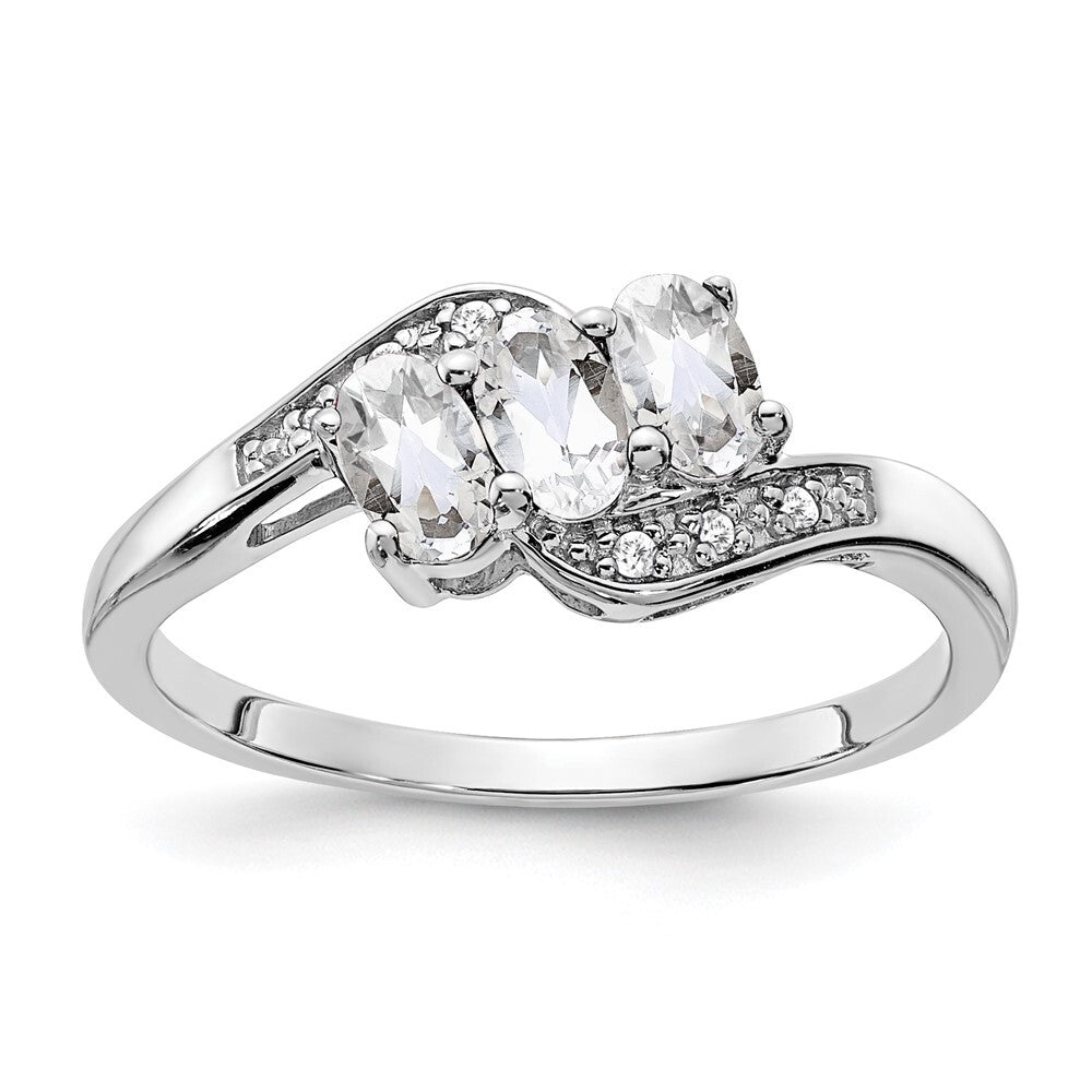 Sterling Silver Rhodium-plated White Topaz and Diamond Ring Size 6