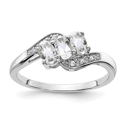 Sterling Silver Rhodium-plated White Topaz and Diamond Ring Size 6