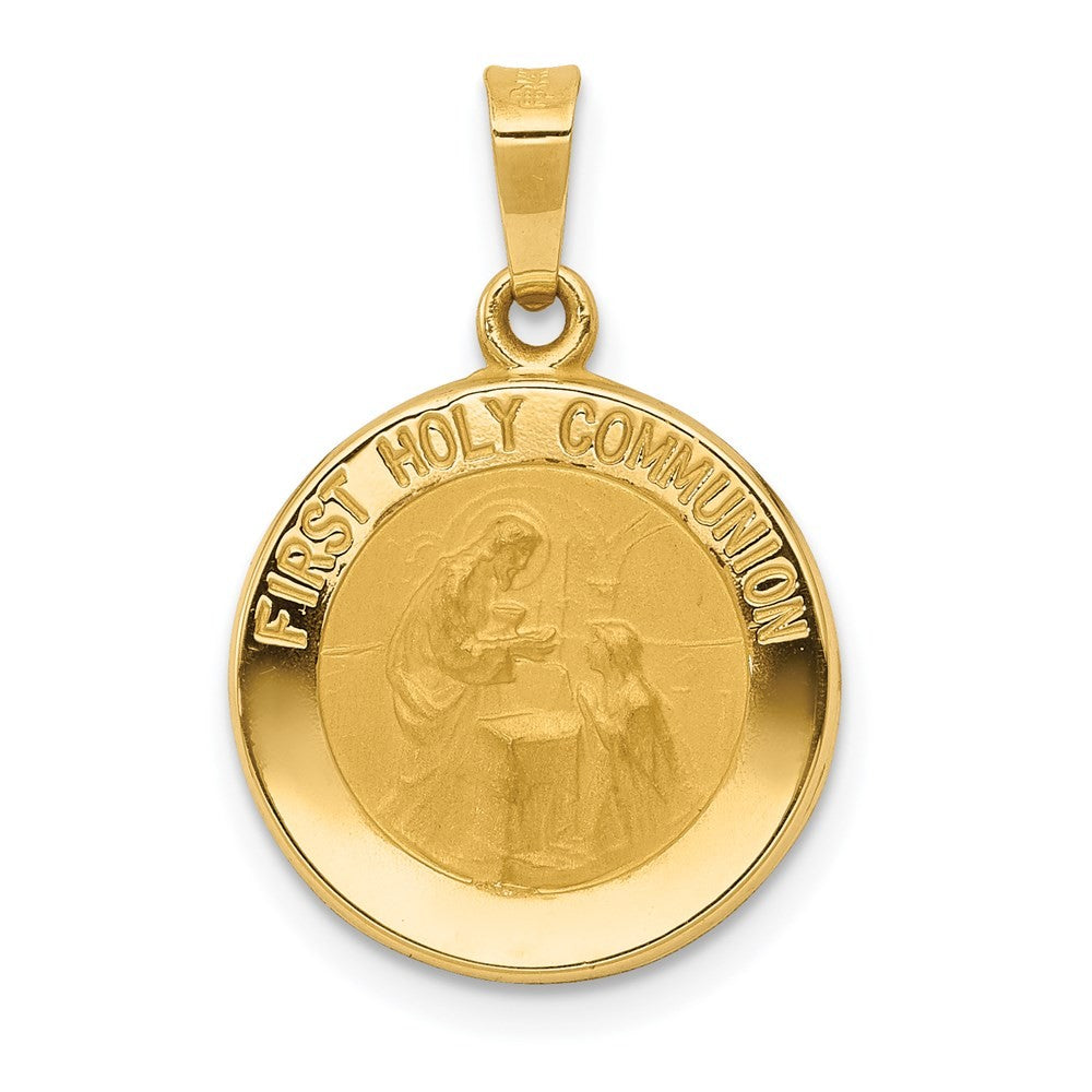 14k Yellow Gold Polished/Satin First Holy Communion Medal Hollow Pendant
