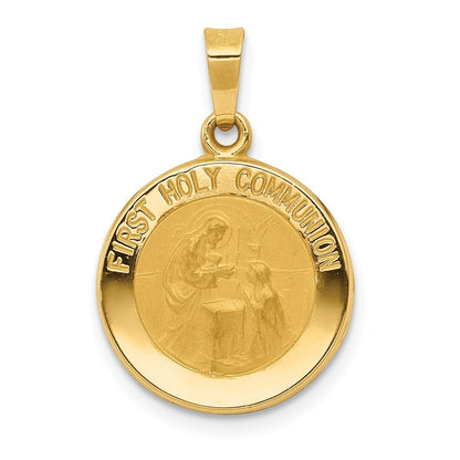 14k Yellow Gold Polished/Satin First Holy Communion Medal Hollow Pendant