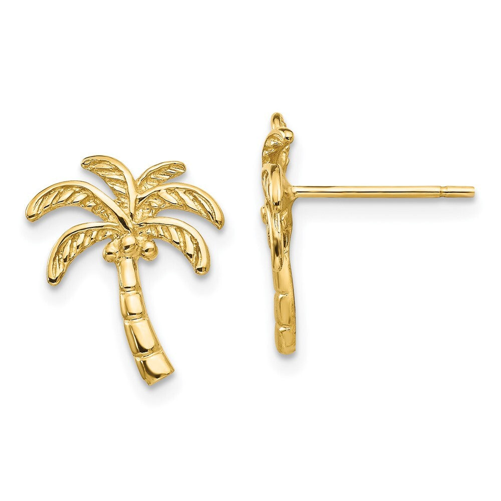 14k Yellow Gold Palm Tree Stud Earrings Gift for Women