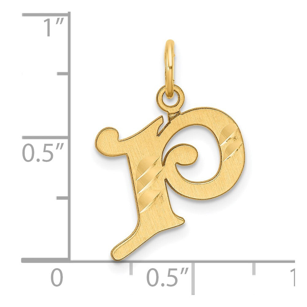14k Yellow Gold Diamond-cut Letter P Initial Charm Pendant for Women