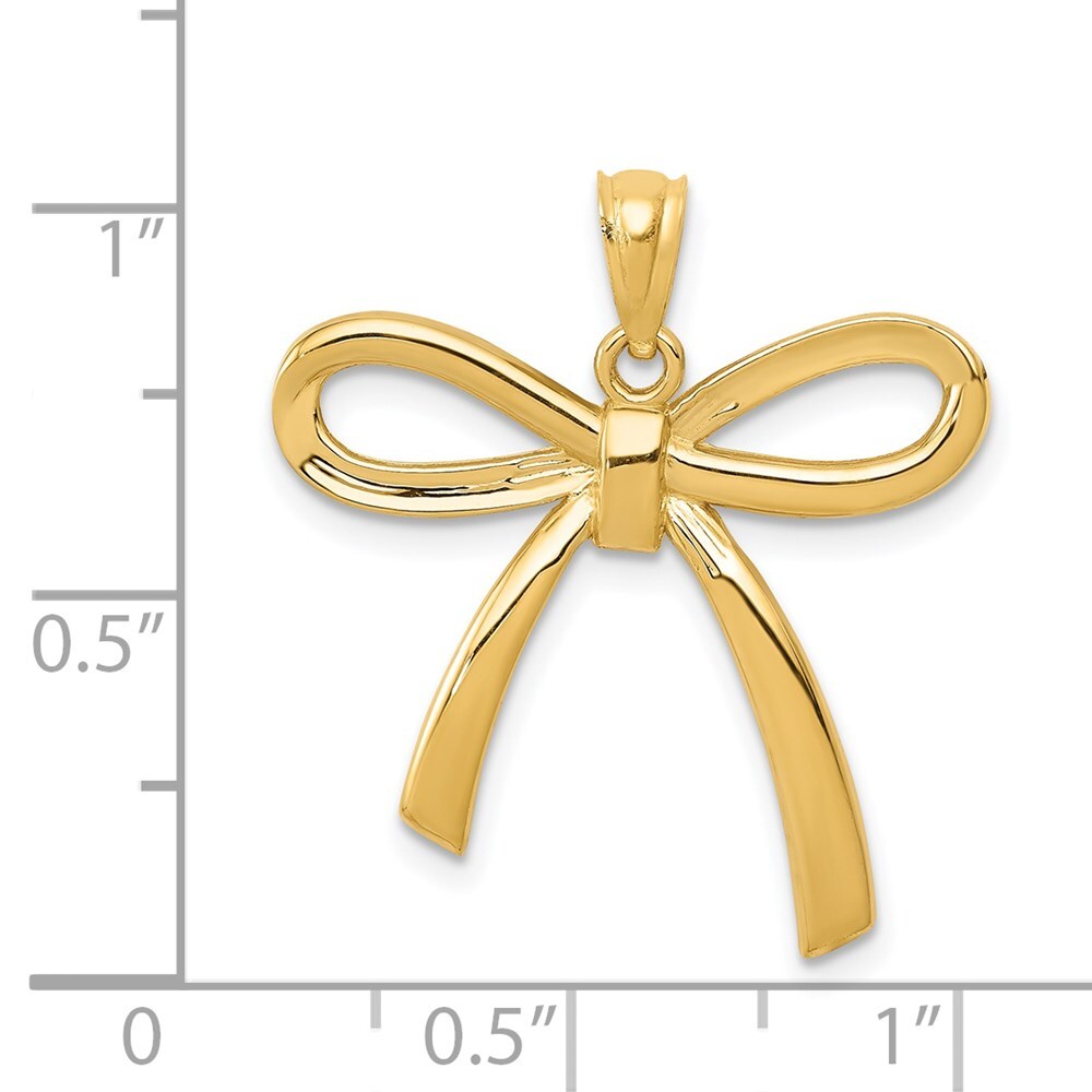 14k Yellow Gold Gold Polished Ribbon Bow Pendant for Women