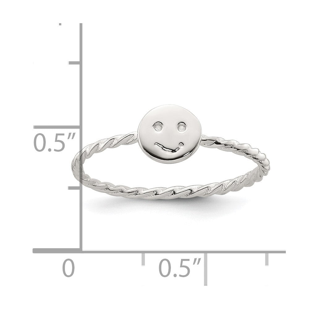 Sterling Silver Polished Smiley Face Twisted Ring Size 8