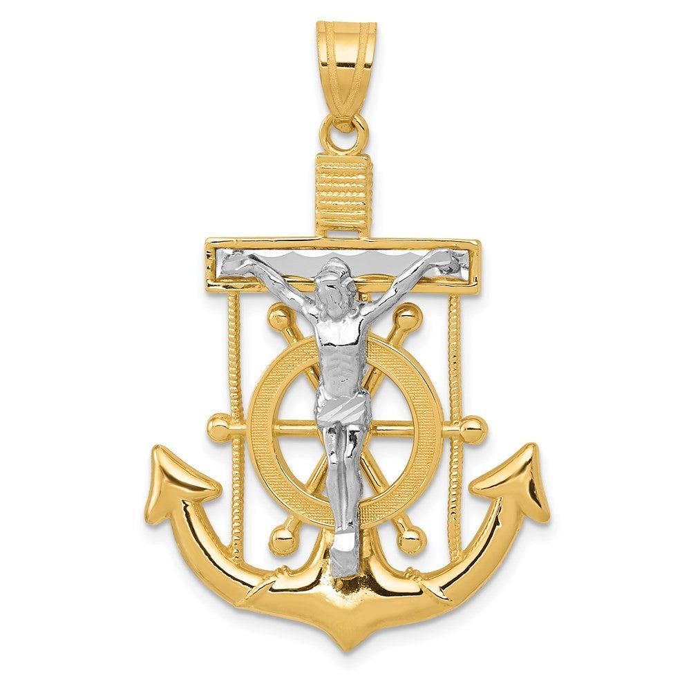 14k Two-Tone Gold Diamond-cut Mariner's Cross Pendant