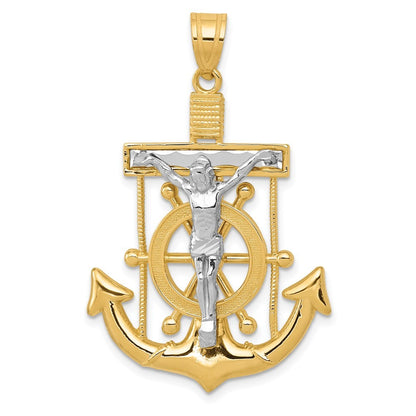 14k Two-Tone Gold Diamond-cut Mariner's Cross Pendant