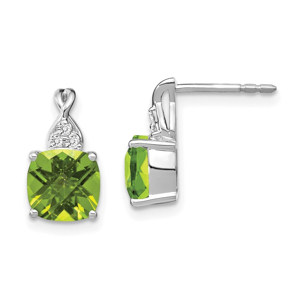 14K White Gold Checkerboard Peridot and Diamond Drop & Dangle Earrings
