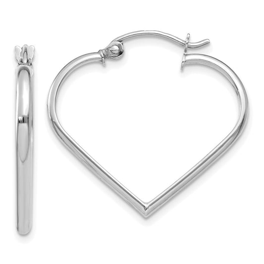14k White Gold 2mm Heart Hoop Earrings Gift for Women