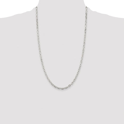 Sterling Silver Rhodium-plated 3.75mm Diamond-cut Long Link Cable Chain