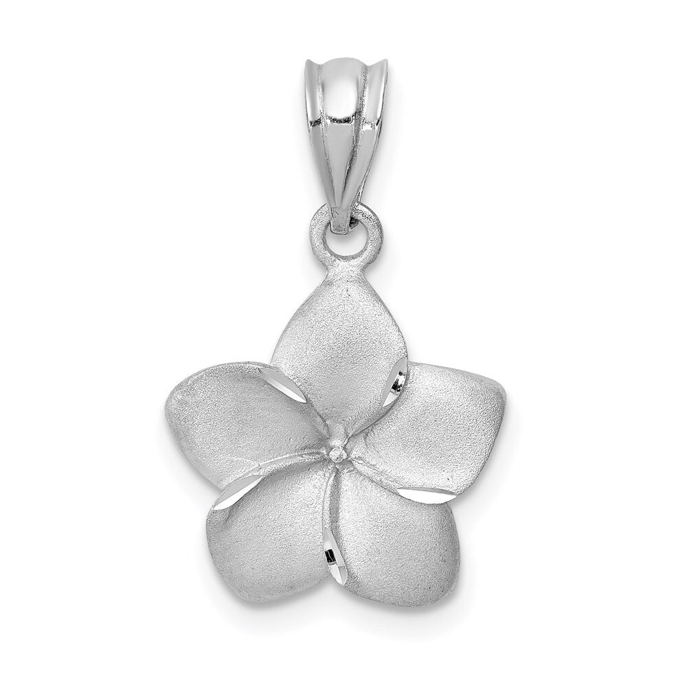 14k White Gold White Brushed and Diamond-cut Plumeria Pendant for Women