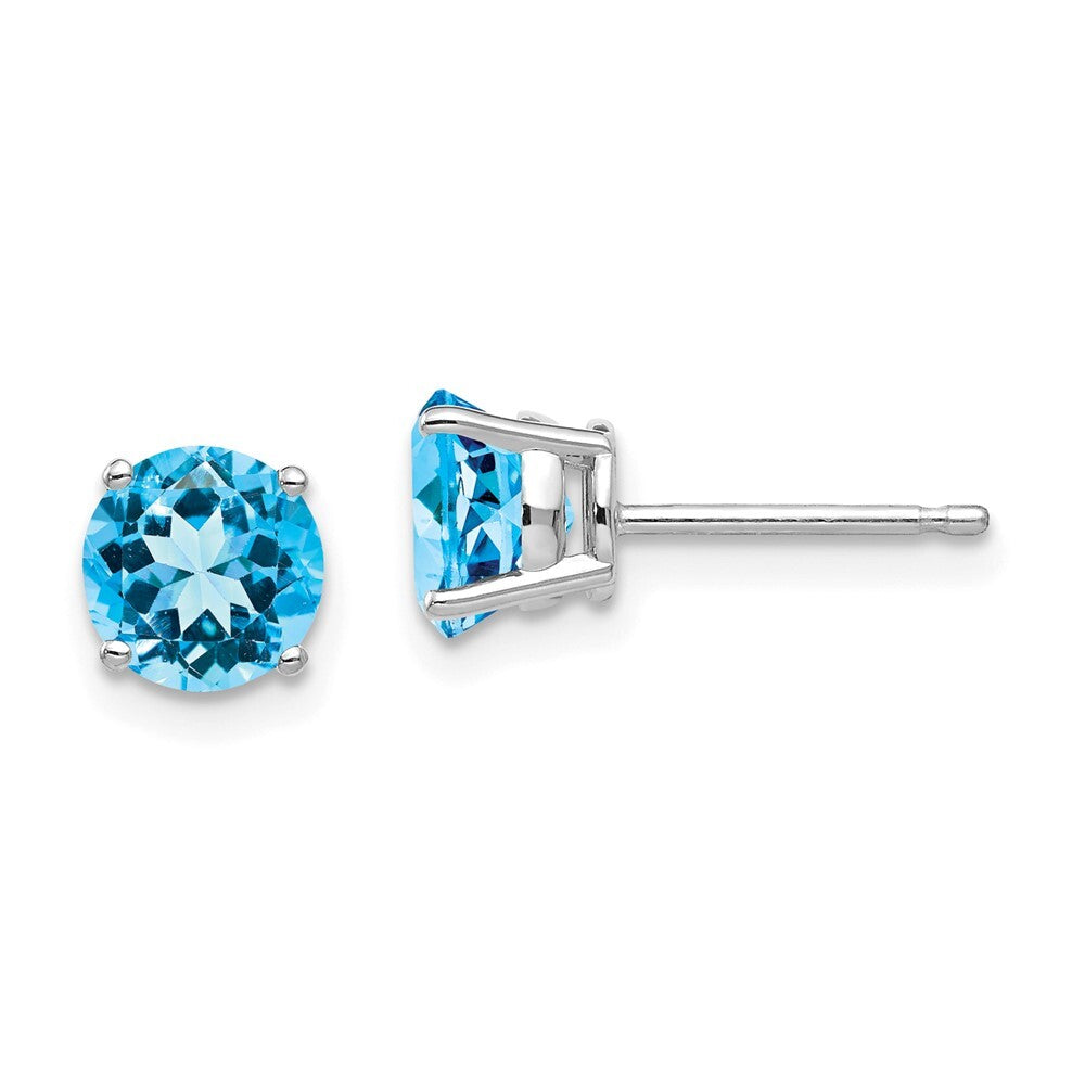 14k White Gold 6mm Blue Topaz Stud Earrings Gift for Women