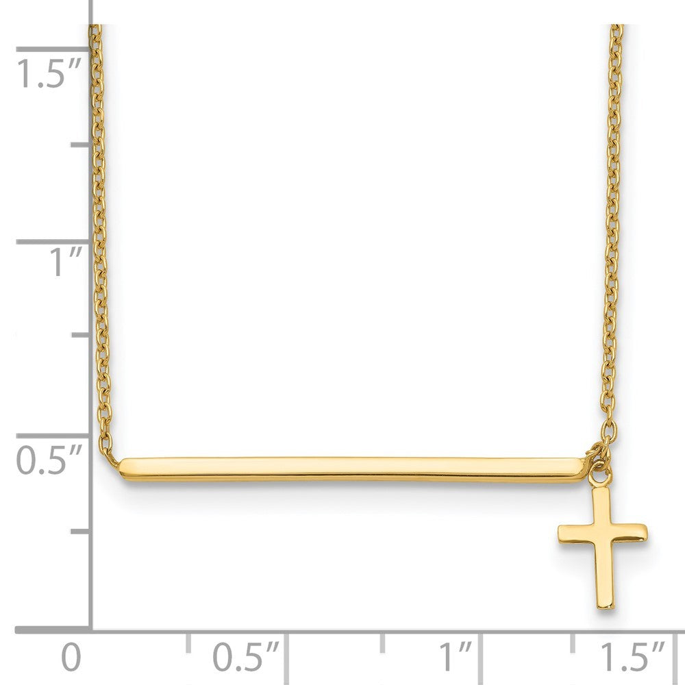14k Yellow Gold  Bar with Dangle Cross 13" Choker Necklace Plus 2" Extender