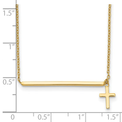 14k Yellow Gold  Bar with Dangle Cross 13" Choker Necklace Plus 2" Extender