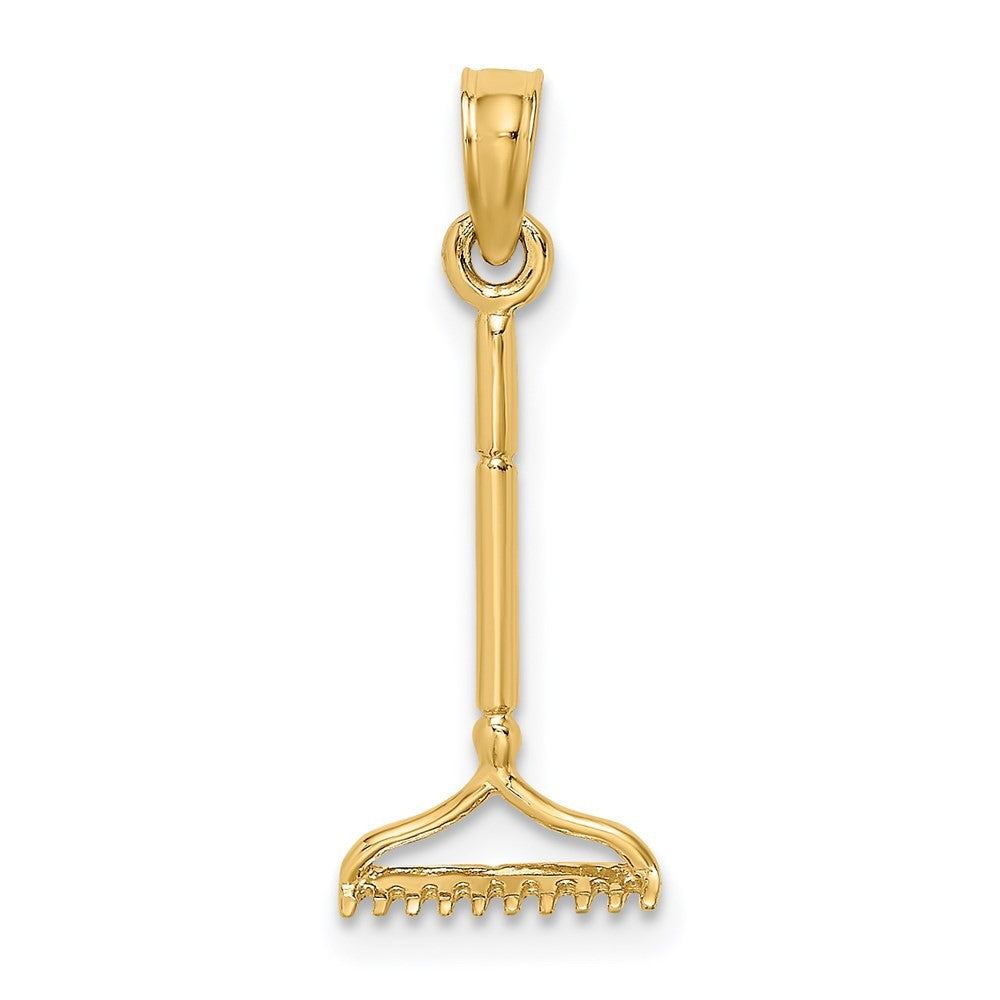 14k Yellow Gold 3-D Landscape Rake Garden Tool Charm
