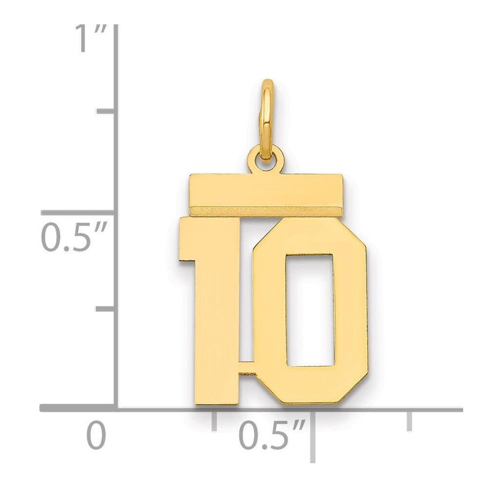14k Yellow Gold Small Polished Number 10 Charm Pendant for Women