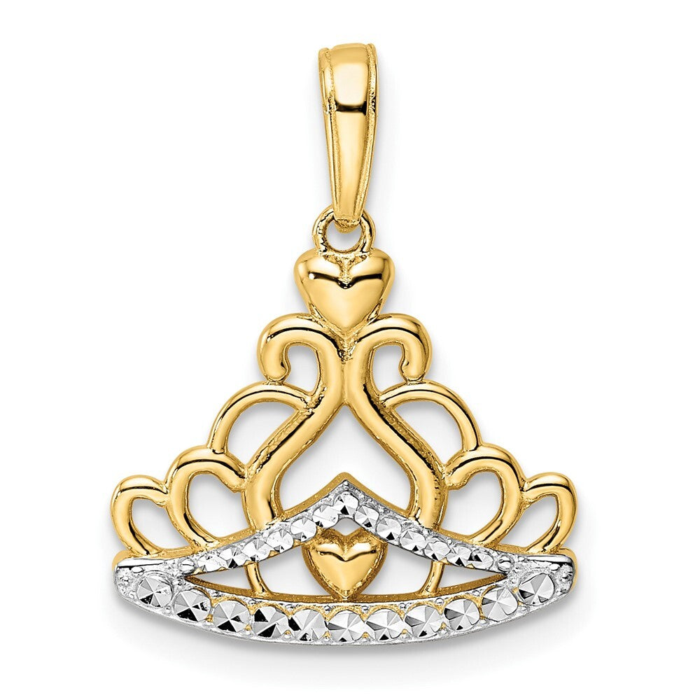 14k Yellow Gold and White Rhodium Diamond-cut Crown Pendant for Women