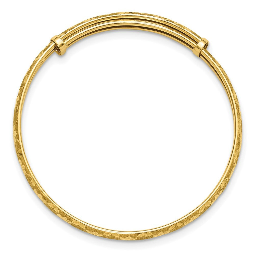 14k Yellow Gold Polished Satin and Diamond-cut Adjustable Baby Bangle