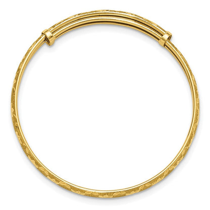 14k Yellow Gold Polished Satin and Diamond-cut Adjustable Baby Bangle