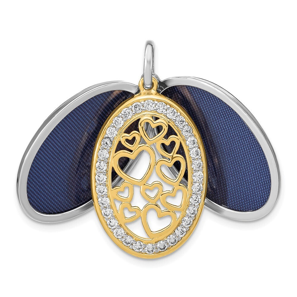 Sterling Silver Yellow & White Heart Cubic Zirconia 26mm Swing Locket