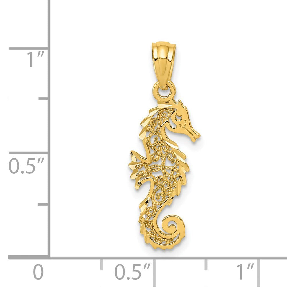 14k Yellow Gold Gold Polished Filigree Seahorse Pendant