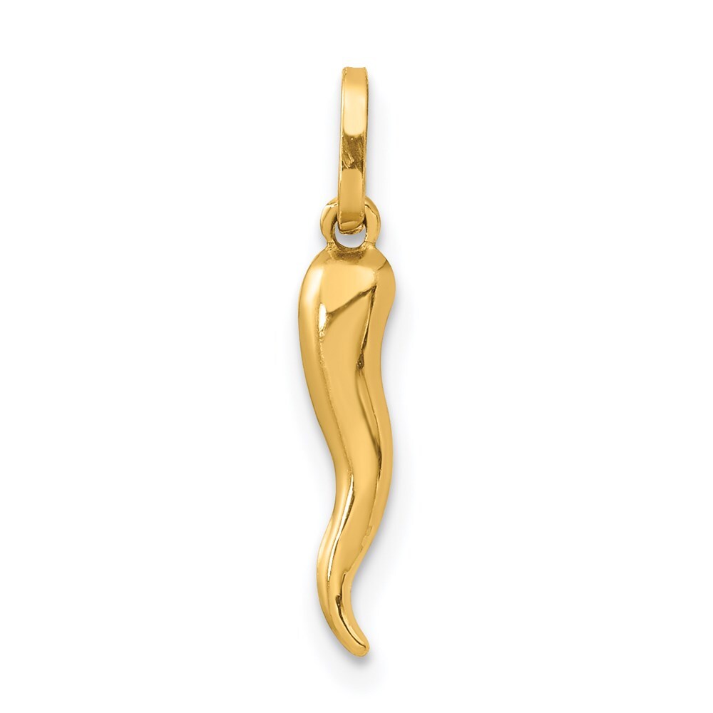 14k Yellow Gold 3D Italian Horn Charm Pendant for Women