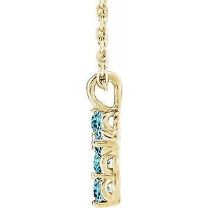 14k Yellow Gold Natural Blue Zircon Cross Pendant Necklace 16-18"